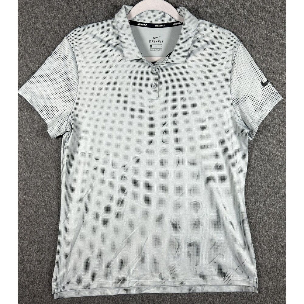 NWT Nike Women's Dri-Fit Gray Digital Camo Golf Polo Shirt Size L